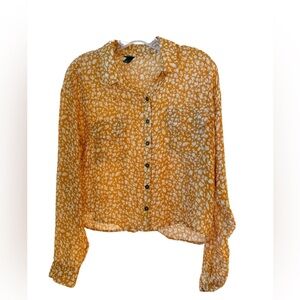 Cropped Floral Mustard Button Down Shirt